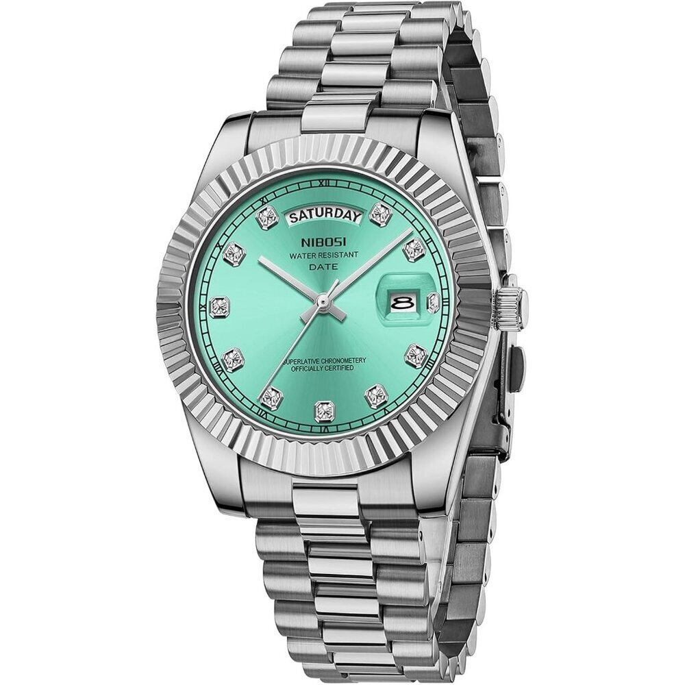 Men's Silver Cyan Stainless Steel Analog Classic Design Stylish Wrist Watch